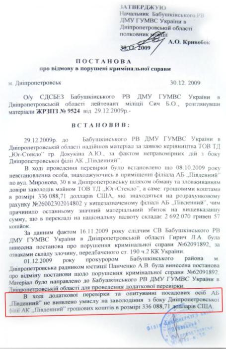 Постановление про отказ уголовного дела по факту действий банка "Пивденный" - Одесский Политикум