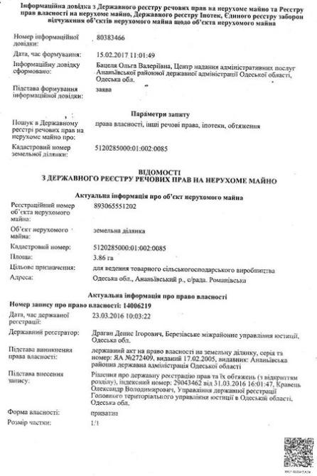 Информационная справка из государственного реестра на земельный участок - Одесский Политикум